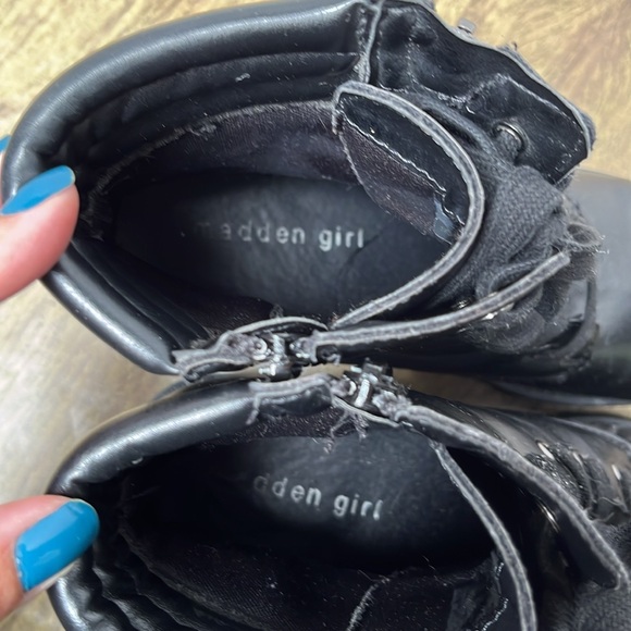 Madden Girl Black Lace Up Heeled Moto Combat Boots Size 7.5 - Picture 14 of 15